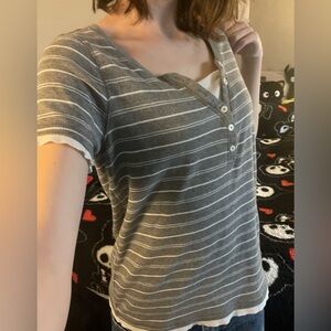 Made for Life Gray and White Striped Tee